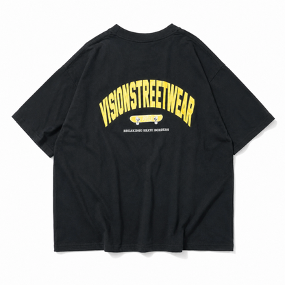 VISION STREET WEAR サテンワッペン 半袖Tシャツ BLACK