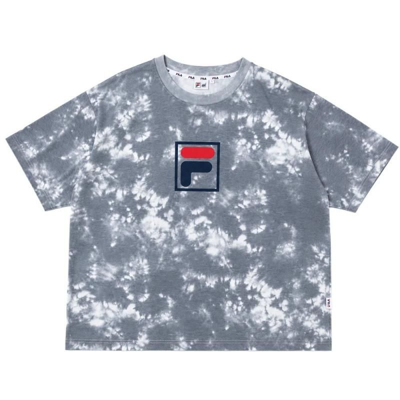 FILA ボックスロゴプリント タイダイ 半袖Tシャツ GRAY グレー