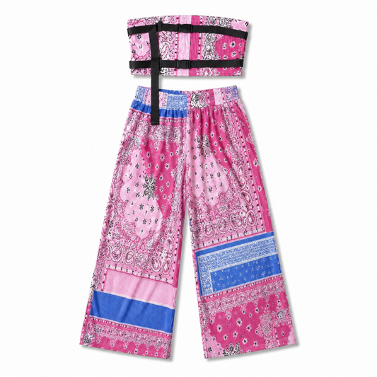 バンダナ柄 チューブトップ パンツセットアップ PINK MS_P
