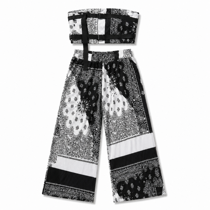 バンダナ柄 チューブトップ パンツセットアップ Black/White MS_P