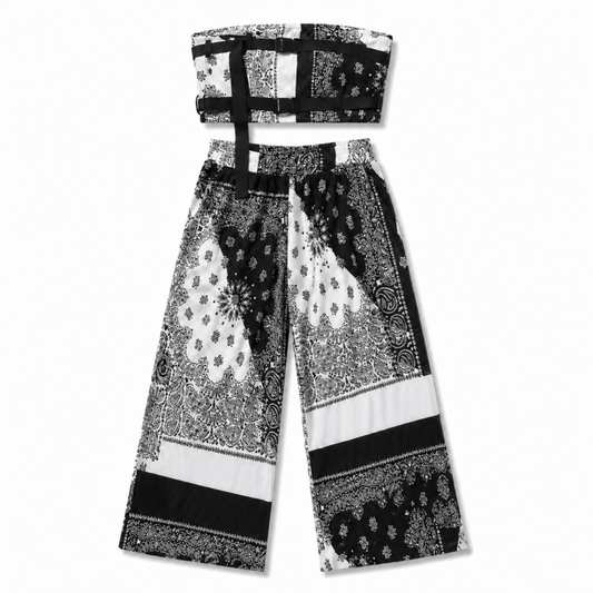 バンダナ柄 チューブトップ パンツセットアップ Black/White MS_P