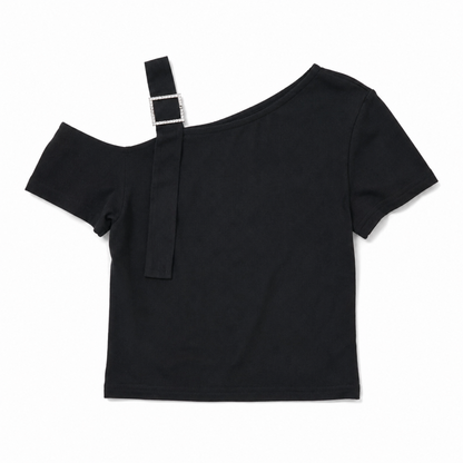 ベルトワンショルダー 半袖Tシャツ BLACK