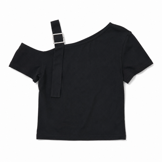 ベルトワンショルダー 半袖Tシャツ BLACK