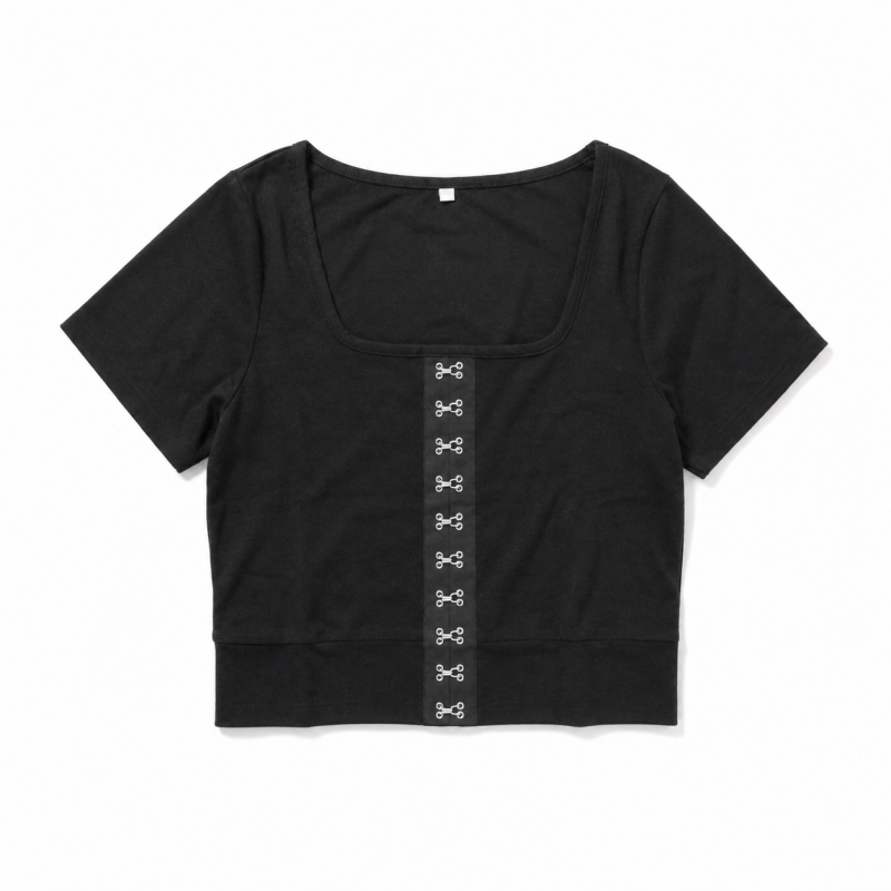 フロントホック 半袖Tシャツ BLACK