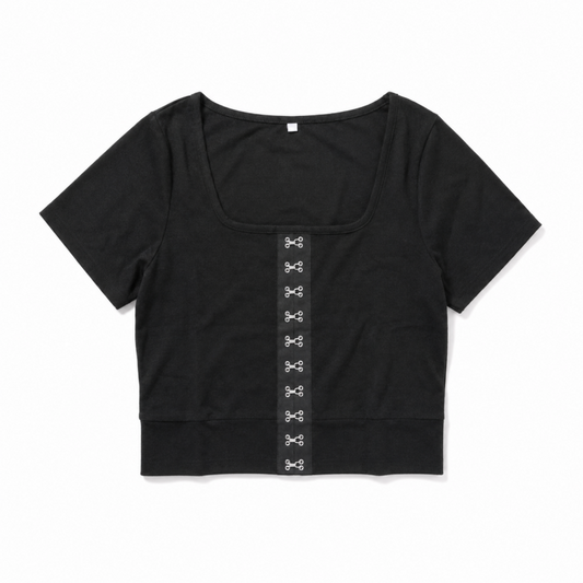 フロントホック 半袖Tシャツ BLACK