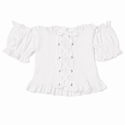 オフショルダー シャーリング フリルトップ WHITE