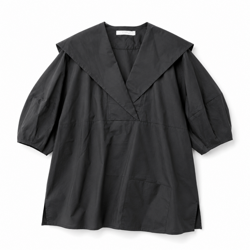 Brown&Street バックフラップ半袖シャツ BLACK