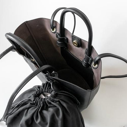 シンプル 巾着付 2WAY トートバッグ [バルゴ] BLACK