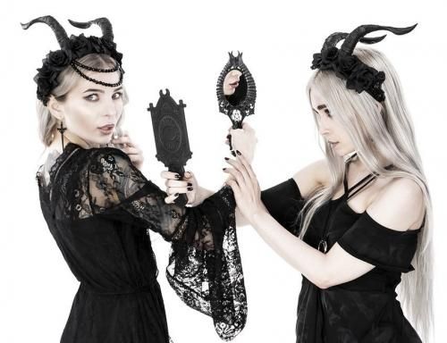 Restyle Fortune Teller Mirror with Crescent and zodiac signs BLACK