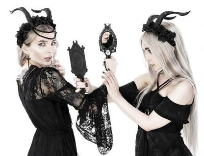 Restyle Fortune Teller Mirror with Crescent and zodiac signs BLACK