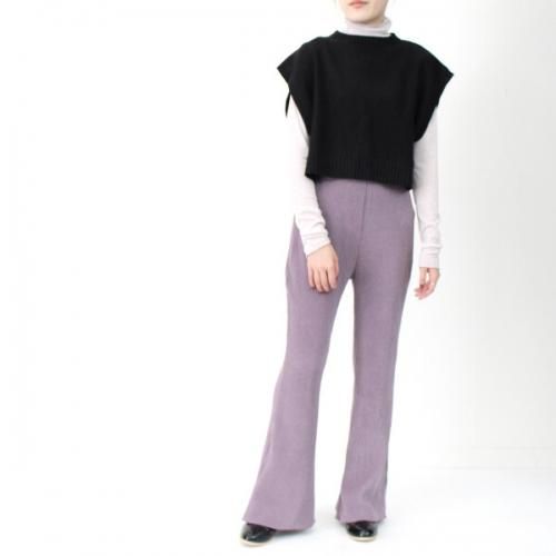 ダブルフェイス ミニプリーツ セミフレアパンツ30163 PURPLE