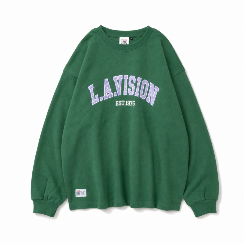 VISION STREET WEAR ヘビーウェイトサテンワッペントレーナー GREEN グリーン 緑