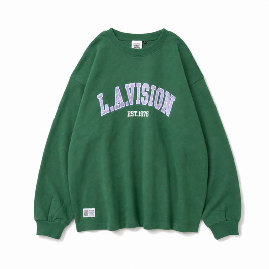 VISION STREET WEAR ヘビーウェイトサテンワッペントレーナー GREEN グリーン 緑