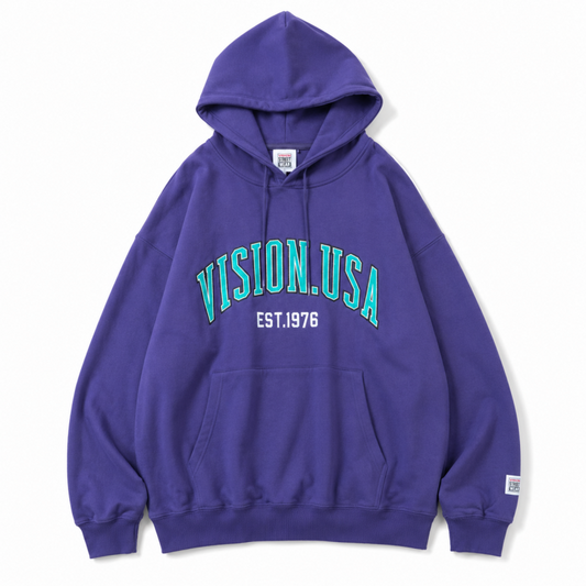 VISION STREET WEAR サテンワッペン アーチロゴ 裏毛パーカー PURPLE