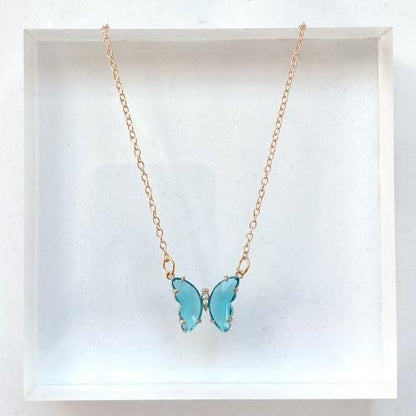 蝶々 ポイントネックレス BLUE