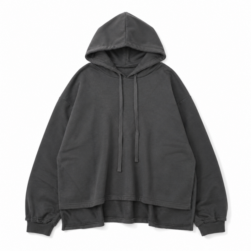 裏起毛 カットオフ プルオーバー パーカー フーディ BLACK