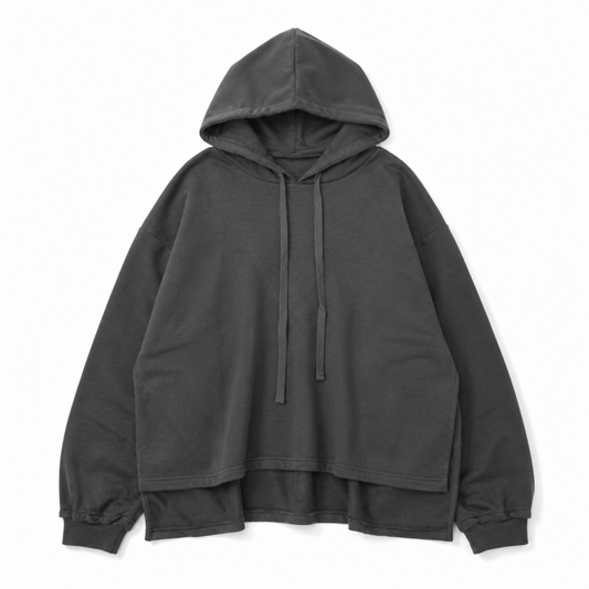裏起毛 カットオフ プルオーバー パーカー フーディ BLACK
