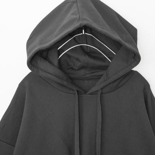 裏起毛 カットオフ プルオーバー パーカー フーディ BLACK