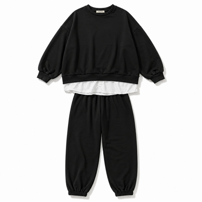 ミニ裏毛レイヤード風スウェット セットアップ BLACK