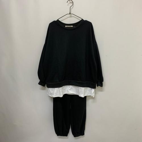 ミニ裏毛レイヤード風スウェット セットアップ BLACK