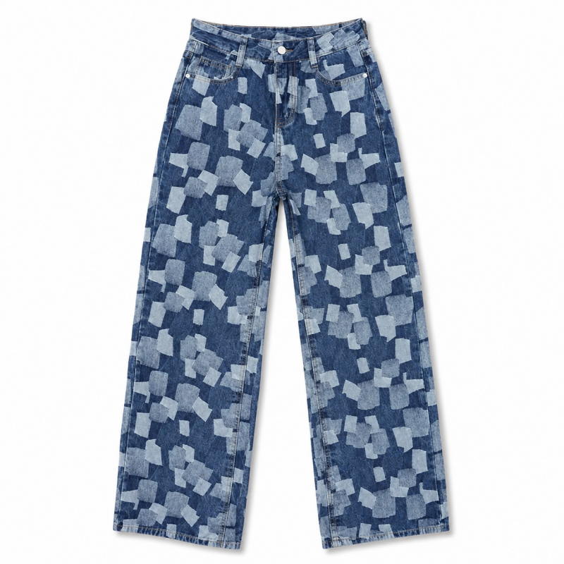 パッチワーク風デニムパンツ BLUE
