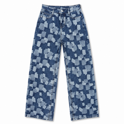パッチワーク風デニムパンツ BLUE