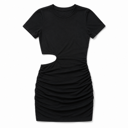 サイドカット ミニ丈 半袖ワンピース BLACK