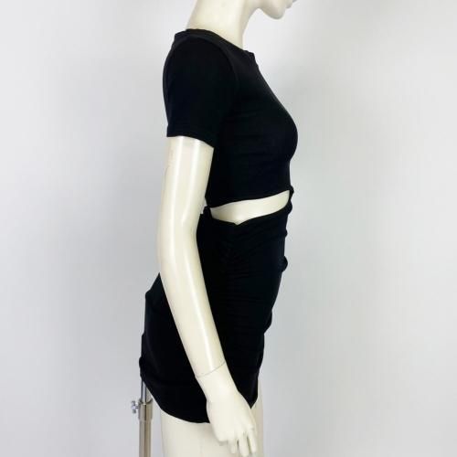 サイドカット ミニ丈 半袖ワンピース BLACK