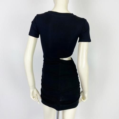 サイドカット ミニ丈 半袖ワンピース BLACK