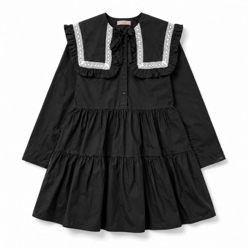 ビッグフリルカラー ティアードミニワンピース BLACK
