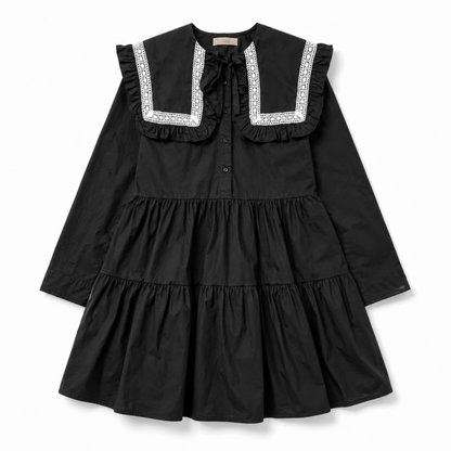 ビッグフリルカラー ティアードミニワンピース BLACK