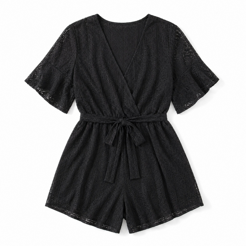 総レース オールインワン ロンパース BLACK