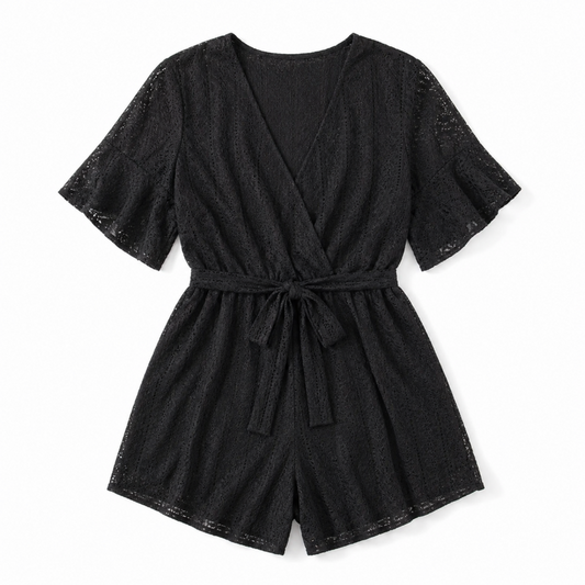 総レース オールインワン ロンパース BLACK