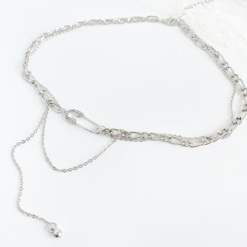 ラインストーン 安全ピン ダブルチェーン ネックレス SILVER