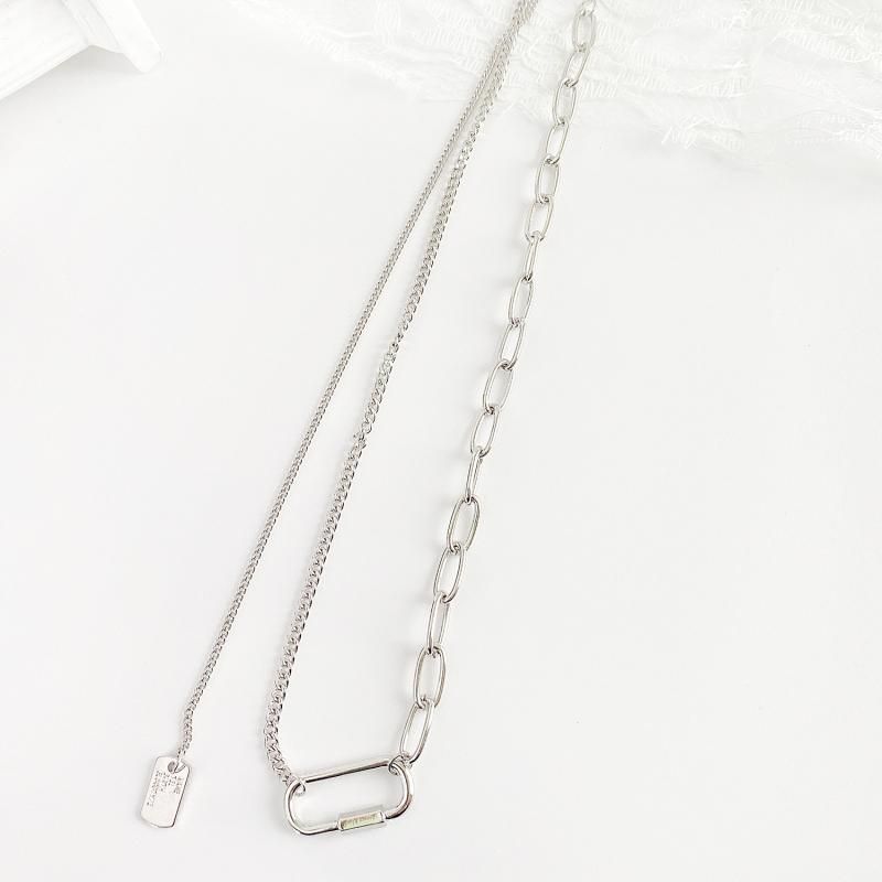 ミニドッグタグ アシメチェーン ネックレス SILVER