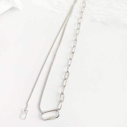 ミニドッグタグ アシメチェーン ネックレス SILVER