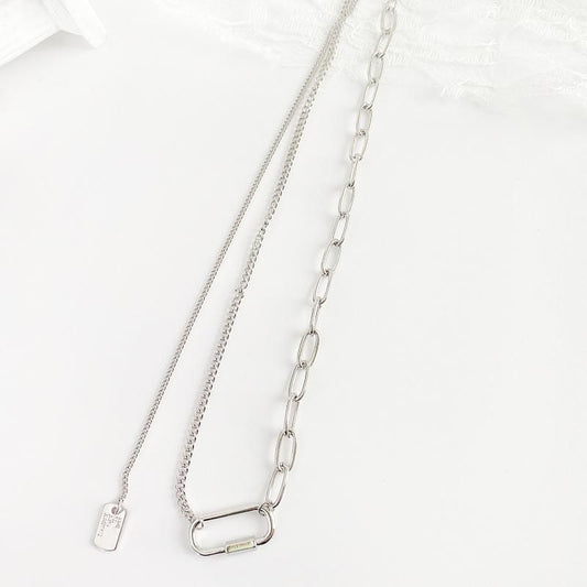 ミニドッグタグ アシメチェーン ネックレス SILVER