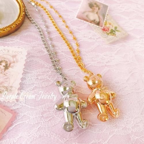 Purple Cream ビッグベアアシンメトリーチェーンネックレス P1082