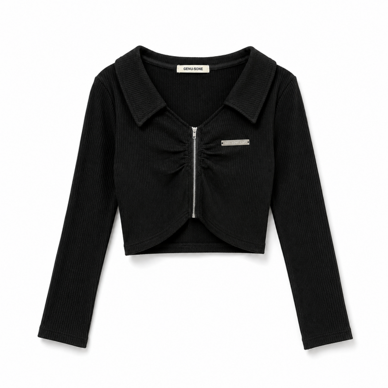 メタルプレートシャーリングリブトップス BLACK