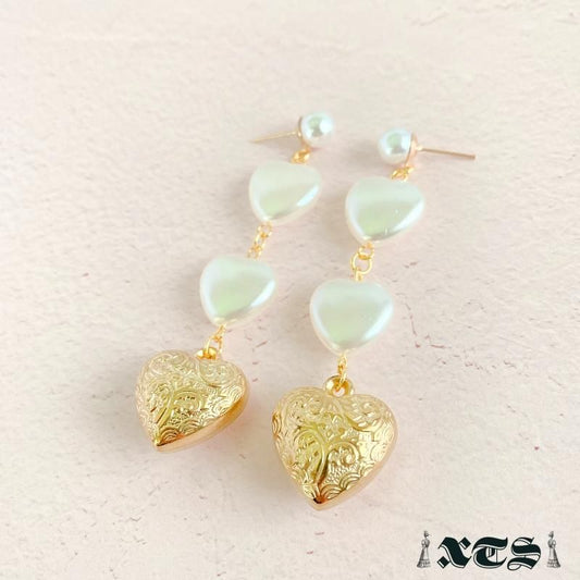 XTS Retro Heart & Pearl ハート ピアス GOLD