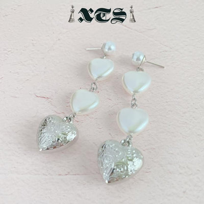 XTS Retro Heart & Pearl ハート ピアス SILVER