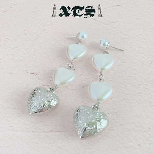 XTS Retro Heart & Pearl ハート ピアス SILVER