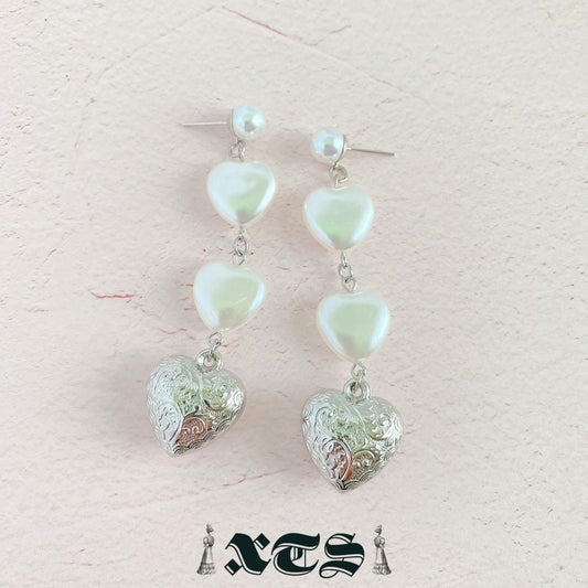 XTS Retro Heart & Pearl ハート ピアス SILVER