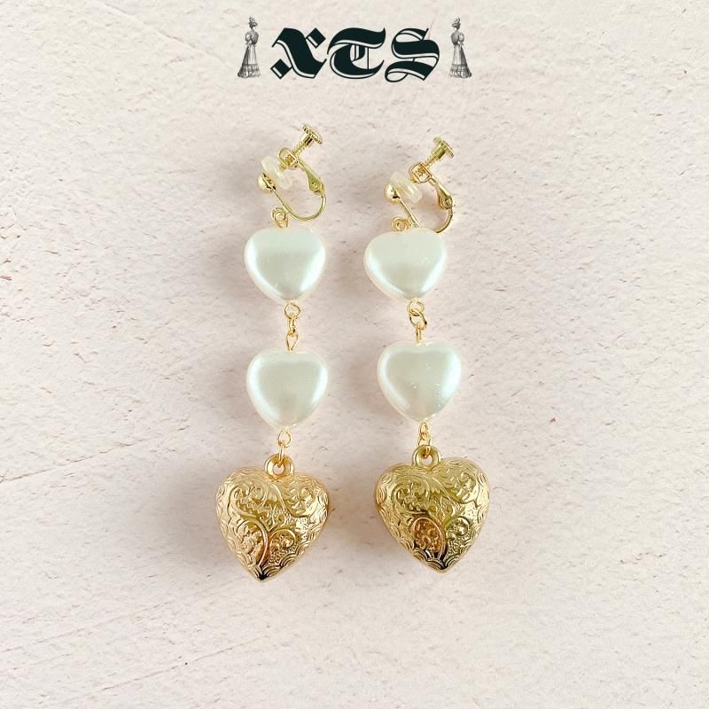 XTS Retro Heart & Pearl ハート イヤリング GOLD