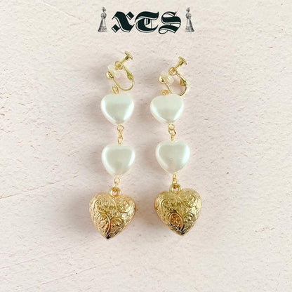 XTS Retro Heart & Pearl ハート イヤリング GOLD