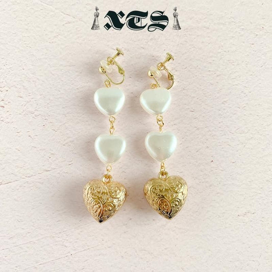XTS Retro Heart & Pearl ハート イヤリング GOLD