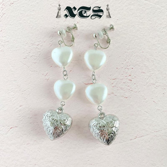 XTS Retro Heart & Pearl ハート イヤリング SILVER