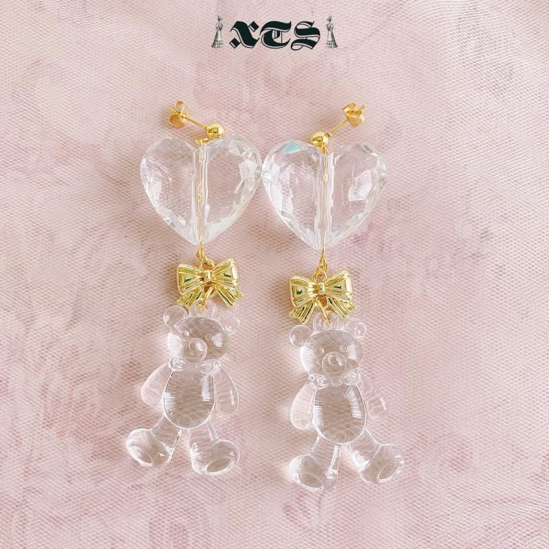 XTS クリア テディベア ピアス GOLD