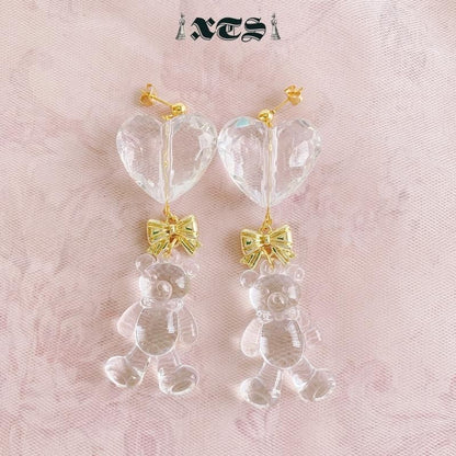 XTS クリア テディベア ピアス GOLD