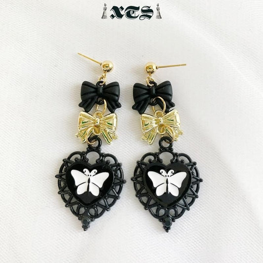 XTS ゴシック 蝶々 ブラックハート ピアス GOLD TS0238